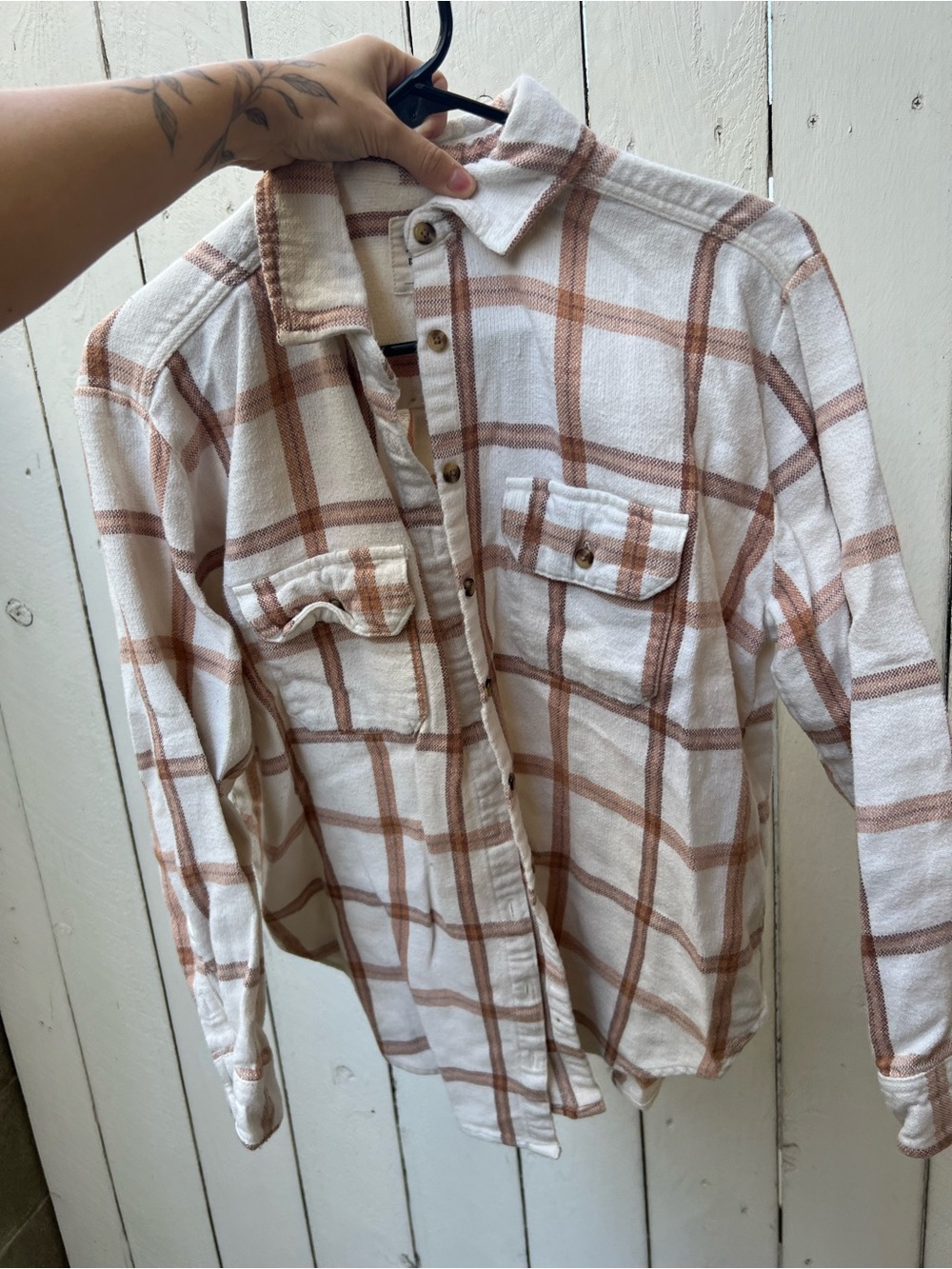 Billabong Cream and Brown Plaid Shirt